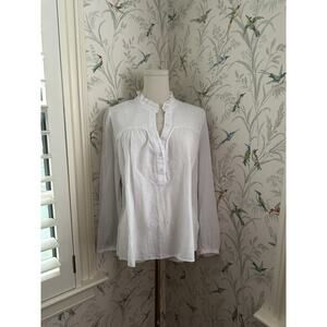 J.Crew Fresco Top In Soft Gauze For Women Size M White Long Sleeve Boho Flaw